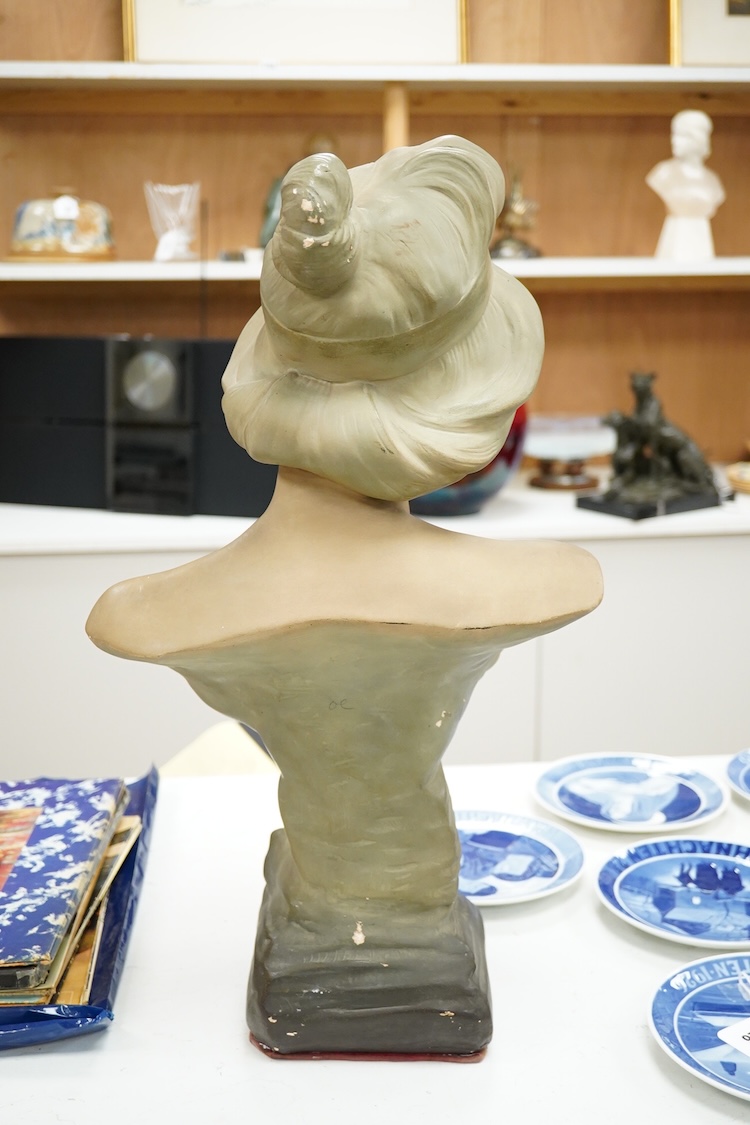 After Georges Trinque (1844-1930), a Art Nouveau terracotta ‘Sapho’ bust, 58cm high